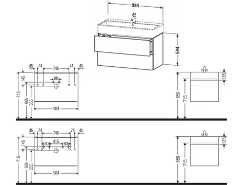 Тумба под раковину, Duravit, L-Cube, шгв 984*459*544, раковина-необходимо заказать, цвет-фланелево-серый шелковисто-матовый — изображение 1