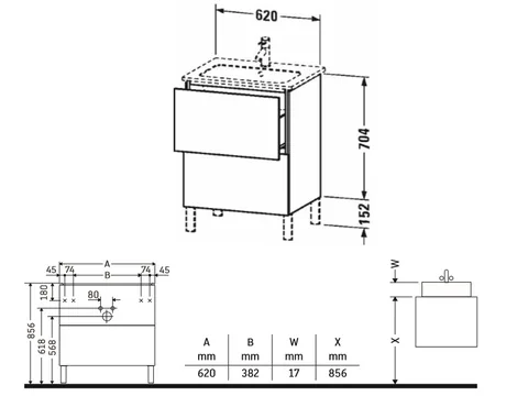 Тумба под раковину, Duravit, L-Cube, шгв 620*481*856, раковина-необходимо заказать, цвет-белый глянцевый лак — изображение 1