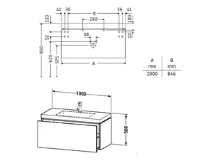 Тумба под раковину, Duravit, L-Cube, шгв 1000*480*500, раковина-в комплекте, цвет-базальт матовый — изображение 1