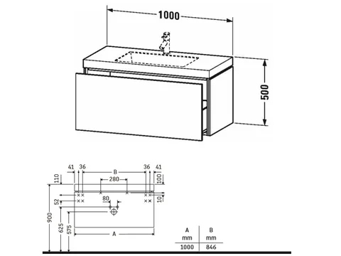 Тумба под раковину, Duravit, L-Cube, шгв 1000*480*500, раковина-в комплекте, цвет-белый матовый — изображение 1