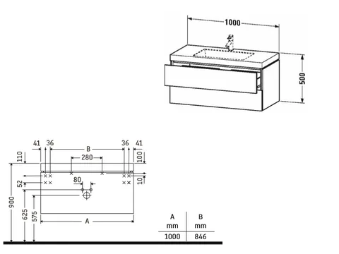 Тумба под раковину, Duravit, L-Cube, шгв 1000*480*500, раковина-в комплекте, цвет-белый матовый — изображение 1