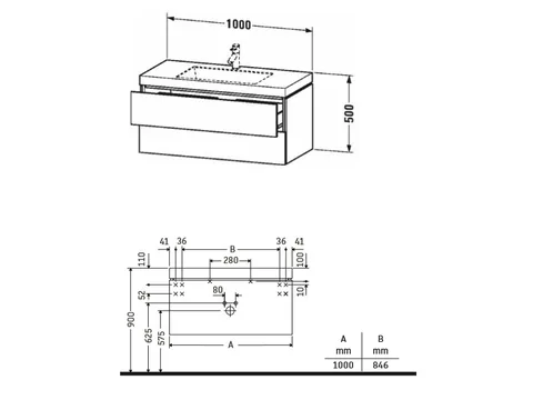 Тумба под раковину, Duravit, L-Cube, шгв 1000*480*500, раковина-в комплекте, цвет-базальт матовый — изображение 1