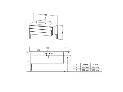Тумба для консоли, Duravit, Luv, шгв 1388*570*743, раковина-необходимо заказать, цвет-каменно-серый шелковисто-матовый — изображение 1