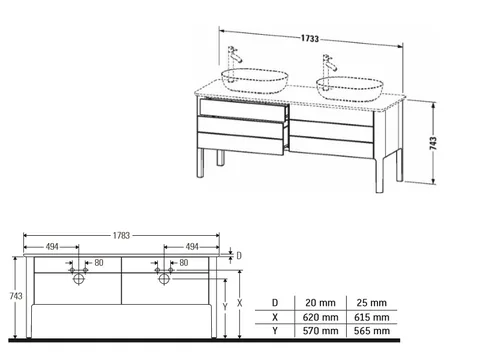 Тумба для консоли, Duravit, Luv, шгв 1733*570*743, раковина-необходимо заказать, цвет-каменно-серый шелковисто-матовый — изображение 1