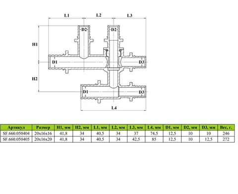 Крестовина MVI аксиальная одноплоскостная MVI 20x16x16 — изображение 1