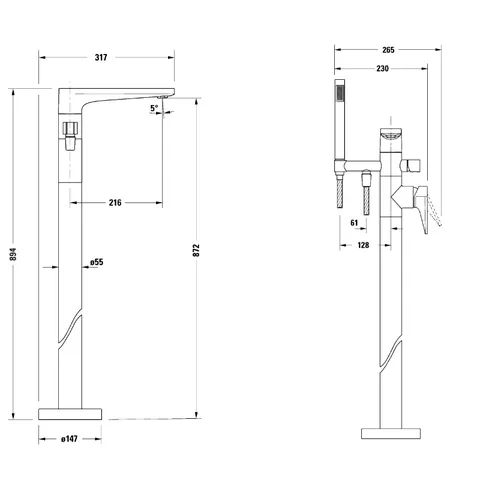 Смеситель для ванны и душа, Duravit, Tulum, напольный, цвет-хром — изображение 1