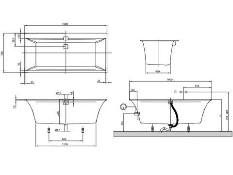 Ванна, Villeroy&Boch, Squaro Edge 12 Duo, шгв 1600*750*450, цвет-белый — изображение 1