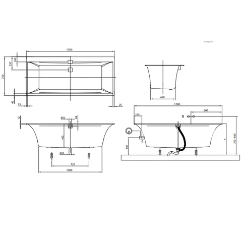 Ванна, Villeroy&Boch, Squaro Edge 12 Duo, шгв 1700*750*450, цвет-белый — изображение 1