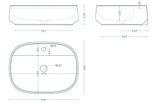 Раковина, Artceram, Whisky, шгв 600*450*170, отверстия для смесителя-1, Saniglaze, цвет-белый (Товар заказной, возврату не подлежит) — изображение 2