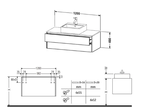 Тумба под раковину, Duravit, XSquare, шгв 1200*548*400, раковина-необходимо заказать, цвет-белый глянцевый — изображение 1
