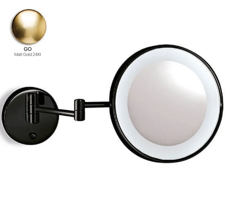 Косметическое зеркало, 3SC, Cosmetic Mirrors, 3-х кратное увеличение, с подсветкой, цвет-Matt Gold 24Kt