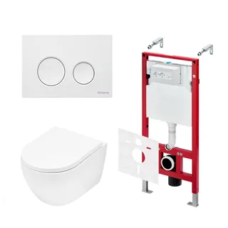 Комплект, TECE, TeceSpring R, подвесной, шгв 360*530*350, цвет унитаза-белый, цвет сиденья-белый, цвет клавиши-белый