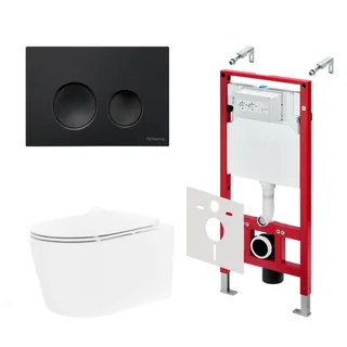 Комплект, TECE, TeceSpring Pro, подвесной, шгв 360*530*336, цвет унитаза-белый, цвет сиденья-белый, цвет клавиши-чёрный матовый