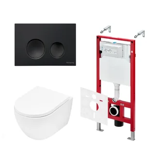 Комплект, TECE, TeceSpring R, подвесной, шгв 360*530*350, цвет унитаза-белый, цвет сиденья-белый, цвет клавиши-чёрный матовый