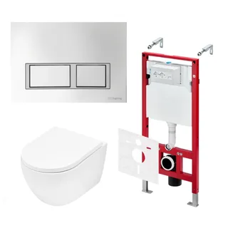 Комплект, TECE, TeceSpring K, подвесной, шгв 360*480*350, цвет унитаза-белый, цвет сиденья-белый, цвет клавиши-хром