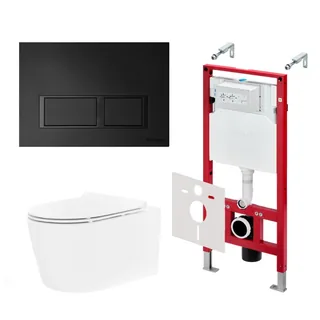 Комплект, TECE, TeceSpring Pro, подвесной, шгв 360*530*336, цвет унитаза-белый, цвет сиденья-белый, цвет клавиши-чёрный матовый