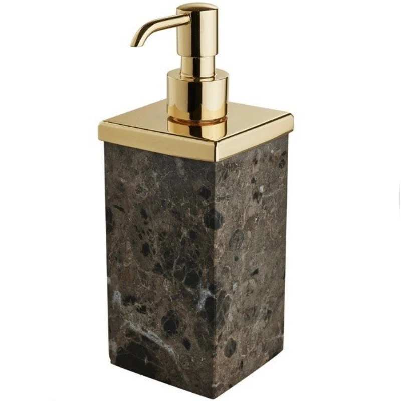 Дозатор для жидкого мыла, 3SC, Palace Emperador, шгв 75*75*230, колба-мрамор Emperador Dark, цвет дозатора-Polished Gold 24Kt