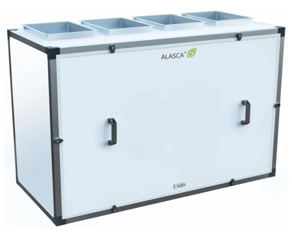 R1400V EC W Pro, Вентиляционная установка Alasca R приточно-вытяжная с энтальпийным пластинчатым рекуператором + смес. узел, заслонки, датчики