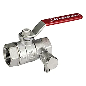 Кран, R250DS, 1/2", ВВ, ручка-рычаг красный, хромированный, со сливом