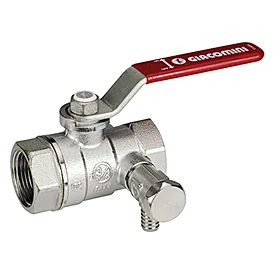 Кран, R250DS, 1 1/2", ВВ, ручка-рычаг красный, хромированный, со сливом