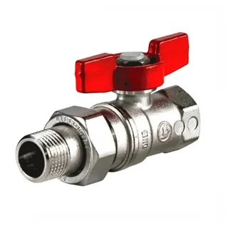 Кран, R259D, 3/4", 3/4", ВН, ручка-бабочка красная, хромированный, с разъемным соединением, с лазерной маркировкой
