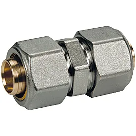 Муфта, 16 x 2, 16 x 2, латунь, равнопроходная с цанговым соединением, хромированная