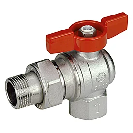 Кран, Giacomini, угловой, 3/4"х3/4" В-Н, полнопроходной с отводом, красная рукоятка бабочка, хромированный