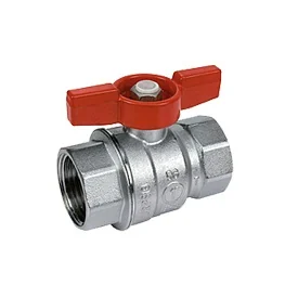 Кран, R851, 1 1/4", ВВ, ручка-бабочка красная, хромированный