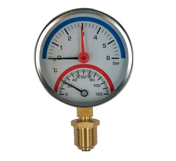 Термоманометр, радиальный, D80, 1/2" Н, 6 bar (0,6 МПа), от 0°C до 120°C
