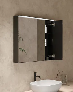 Зеркальный шкаф, Globo, Mirror cabinet, шгв 800*140*700, цвет корпуса-черный матовый — иконка