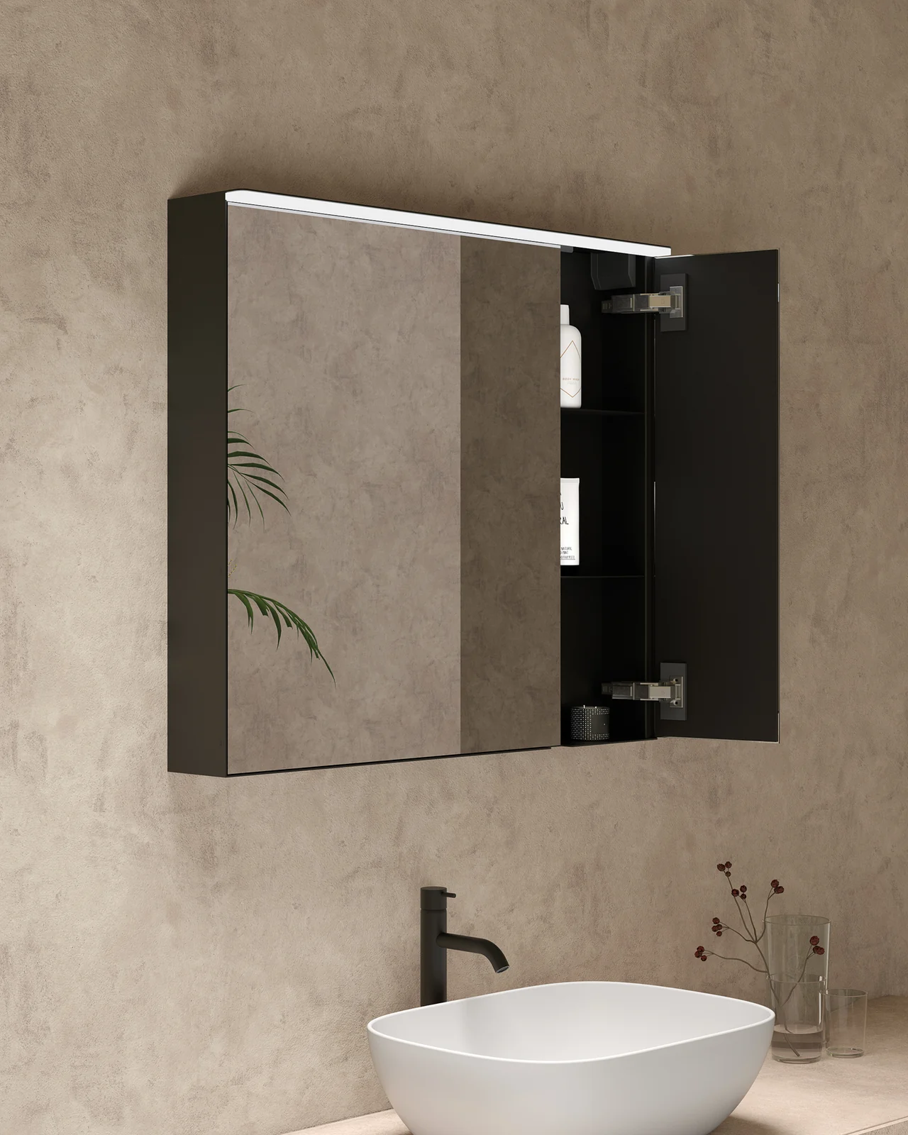 Зеркальный шкаф, Globo, Mirror cabinet, шгв 800*140*700, цвет корпуса-черный матовый